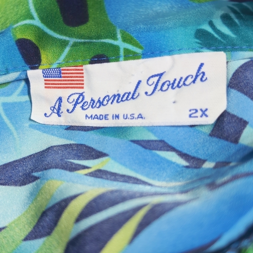 A Personal Touch Women's 2X Tropical Blue Green Hawaiian Shirt - Picture 3 of 3